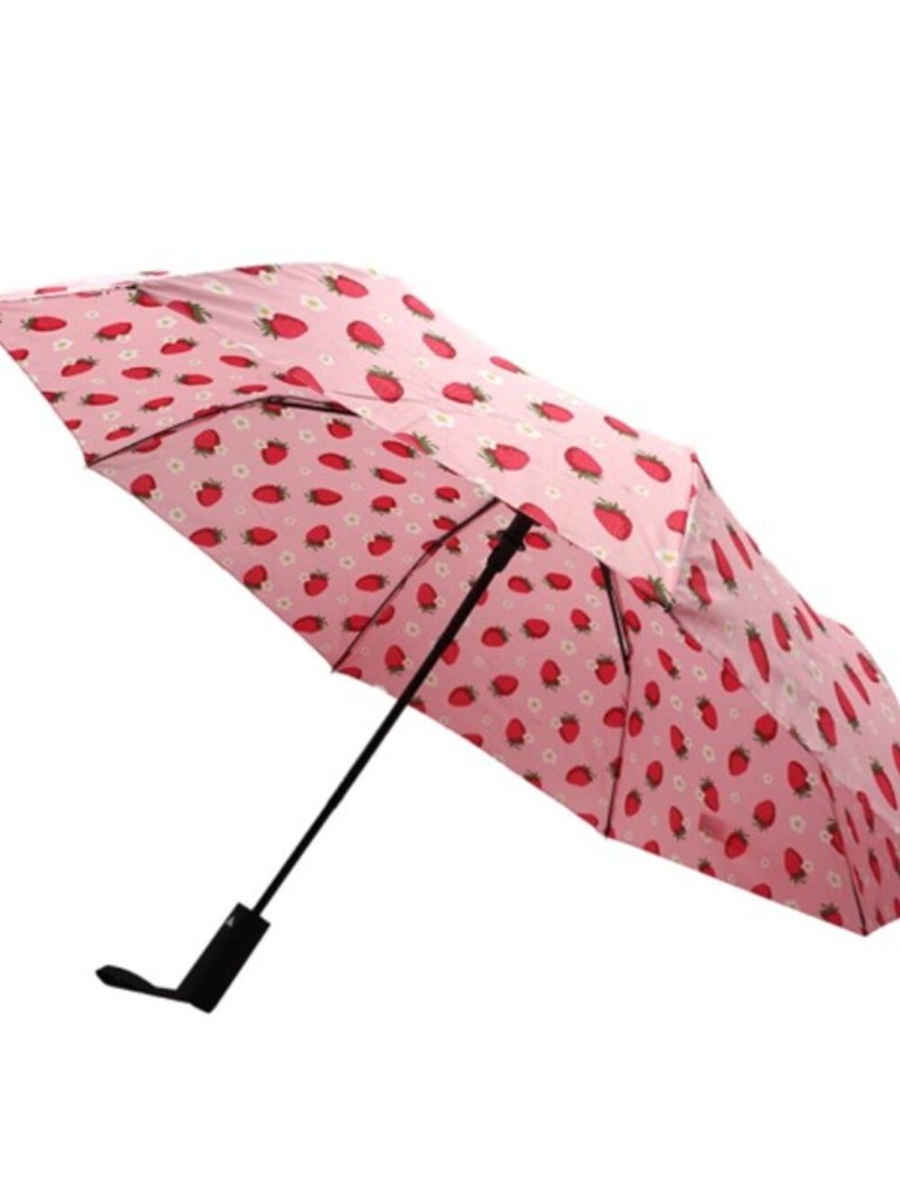 Umbrella - Compact Windproof Automatic - Pink With Strawberry Print- NWT